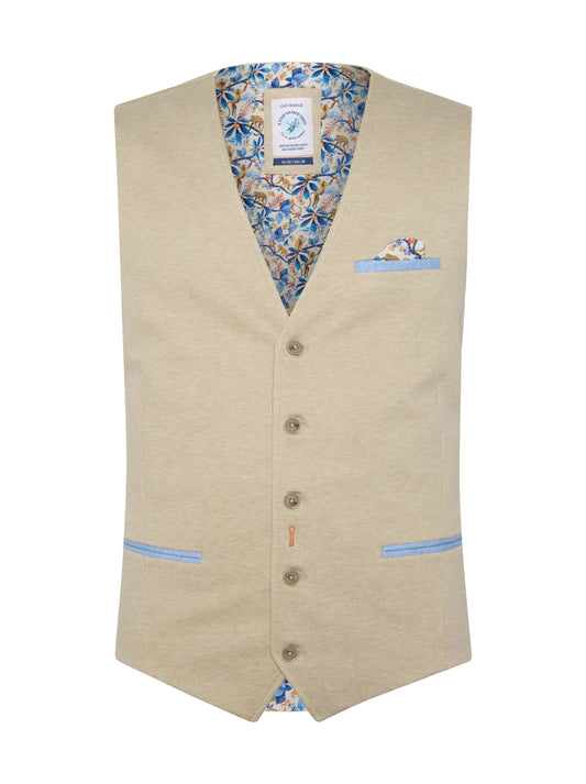 A FISH NAMED FRED - Waistcoat Melange Pique in Sand