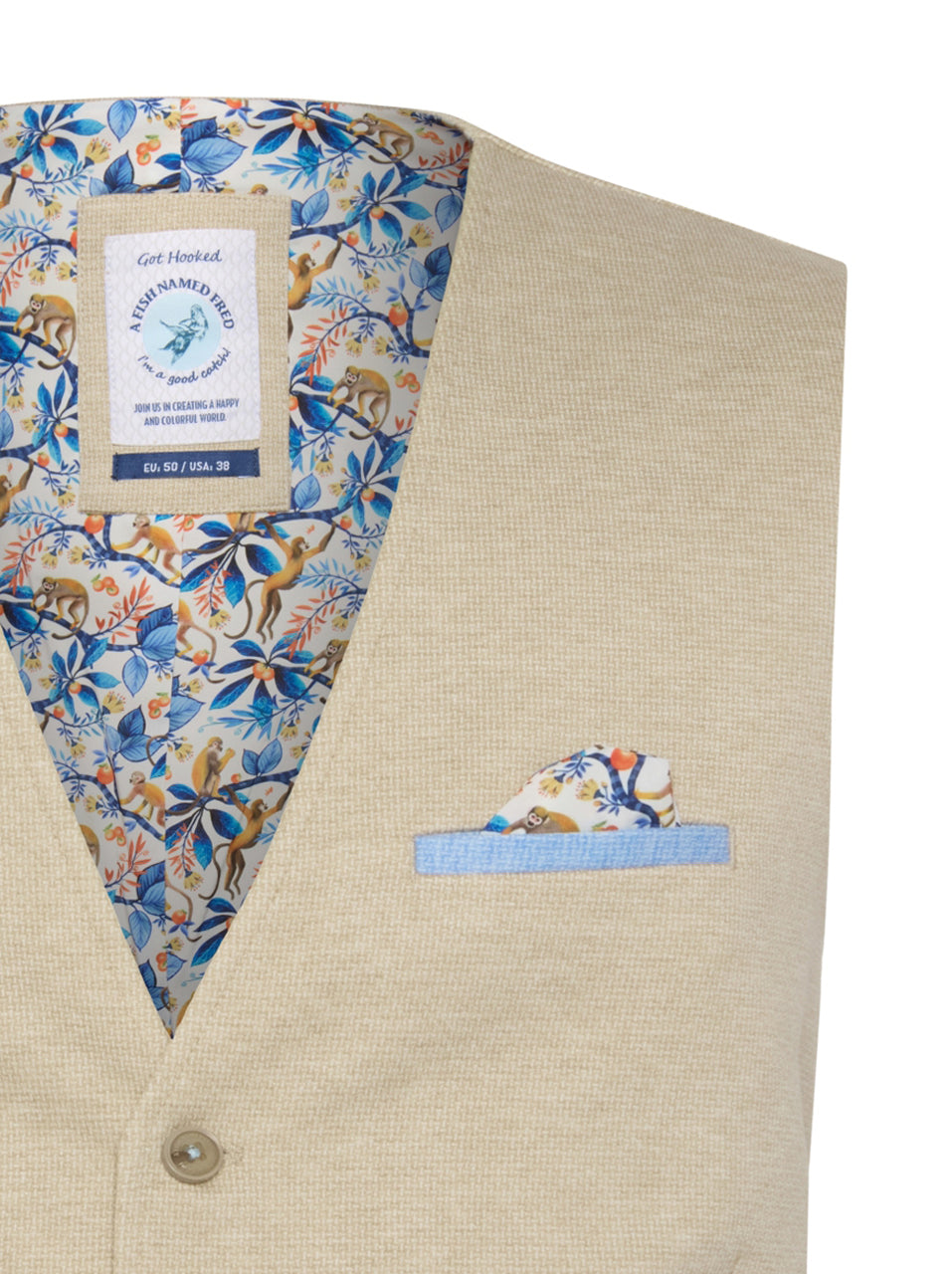 A FISH NAMED FRED - Waistcoat Melange Pique in Sand