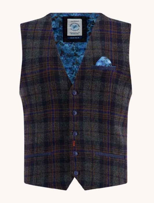 A FISH NAMED FRED - Tartan Waistcoat in Navy Check
