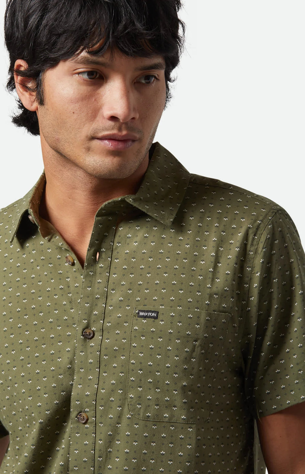 BRIXTON - Charter Print Short Sleeve Shirt in Green/Micro Floral