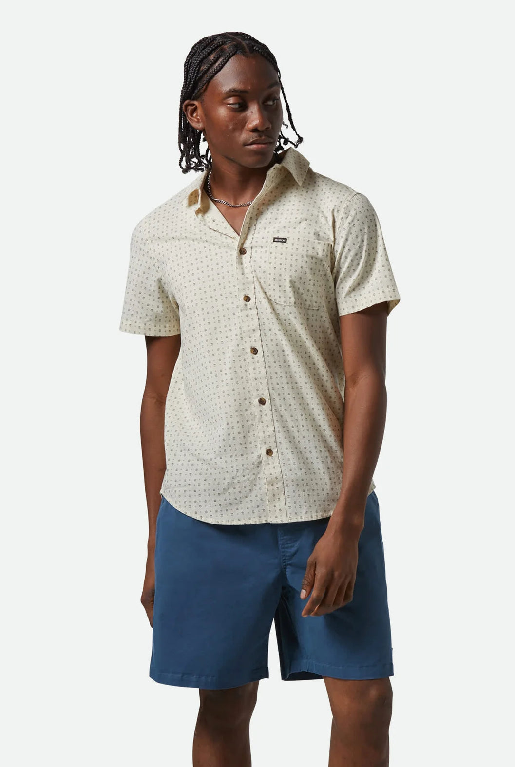 BRIXTON - Charter Print Short Sleeve Shirt - Off-White/Micro Floral