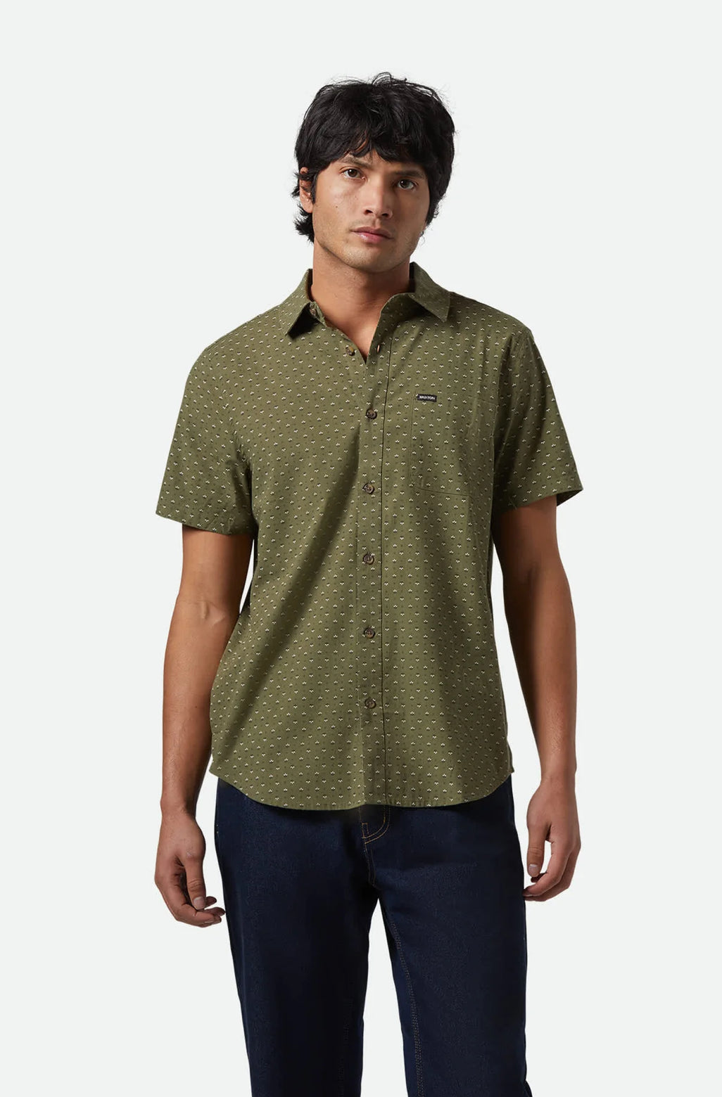 BRIXTON - Charter Print Short Sleeve Shirt in Green/Micro Floral