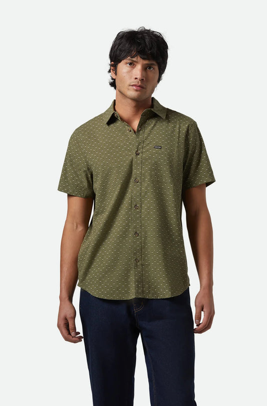 BRIXTON - Charter Print Short Sleeve Shirt in Green/Micro Floral