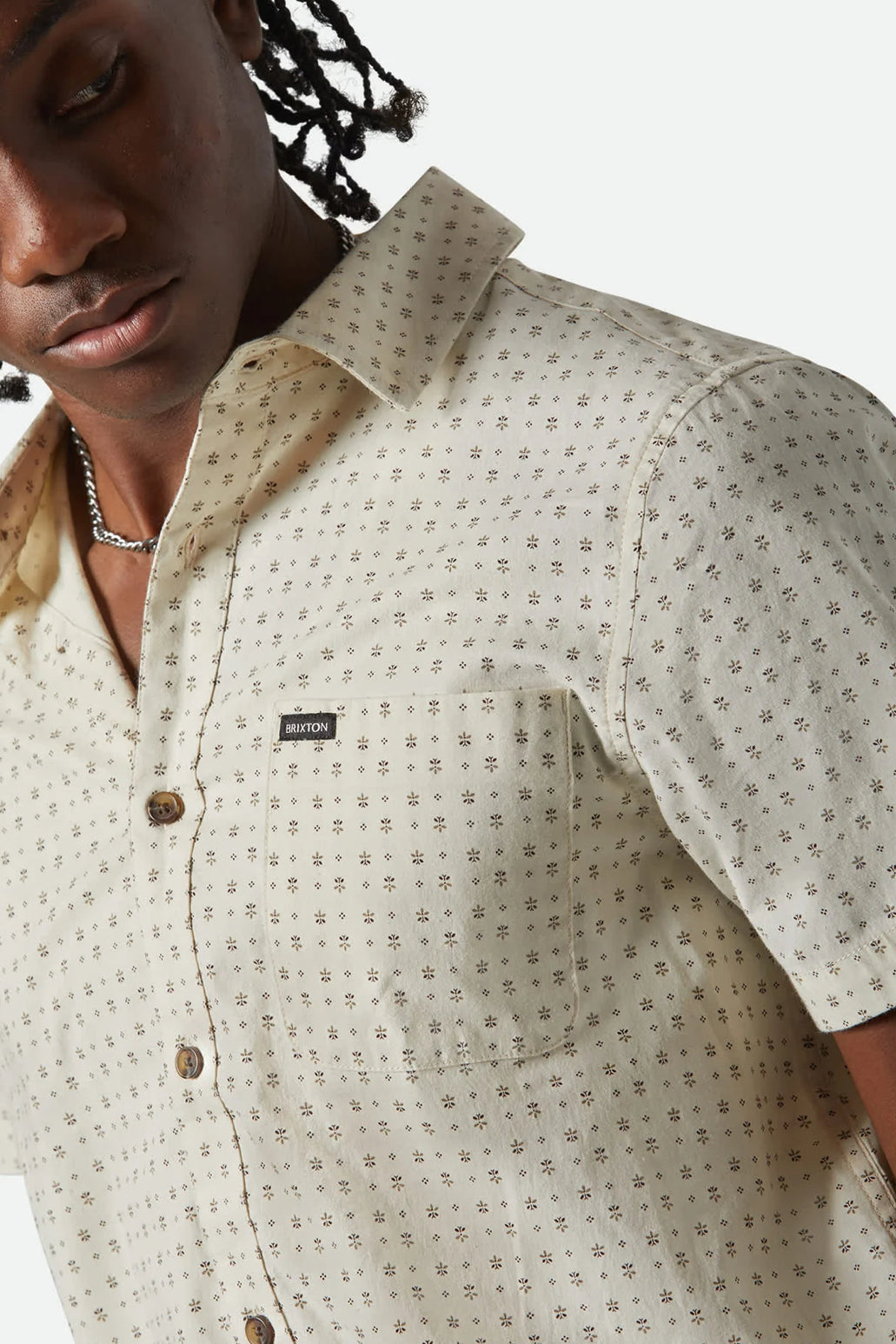 BRIXTON - Charter Print Short Sleeve Shirt - Off-White/Micro Floral