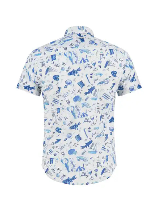 A FISH NAMED FRED - Short Sleeve Shirt in Doodle Cobalt