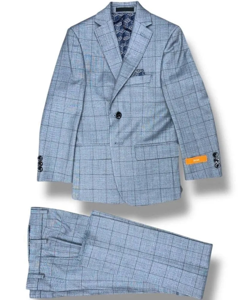 Tallia - Boys Suit (Light Blue Plaid)