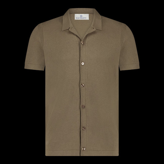 BLUE INDUSTRY - Knit Button Down Polo in Brown
