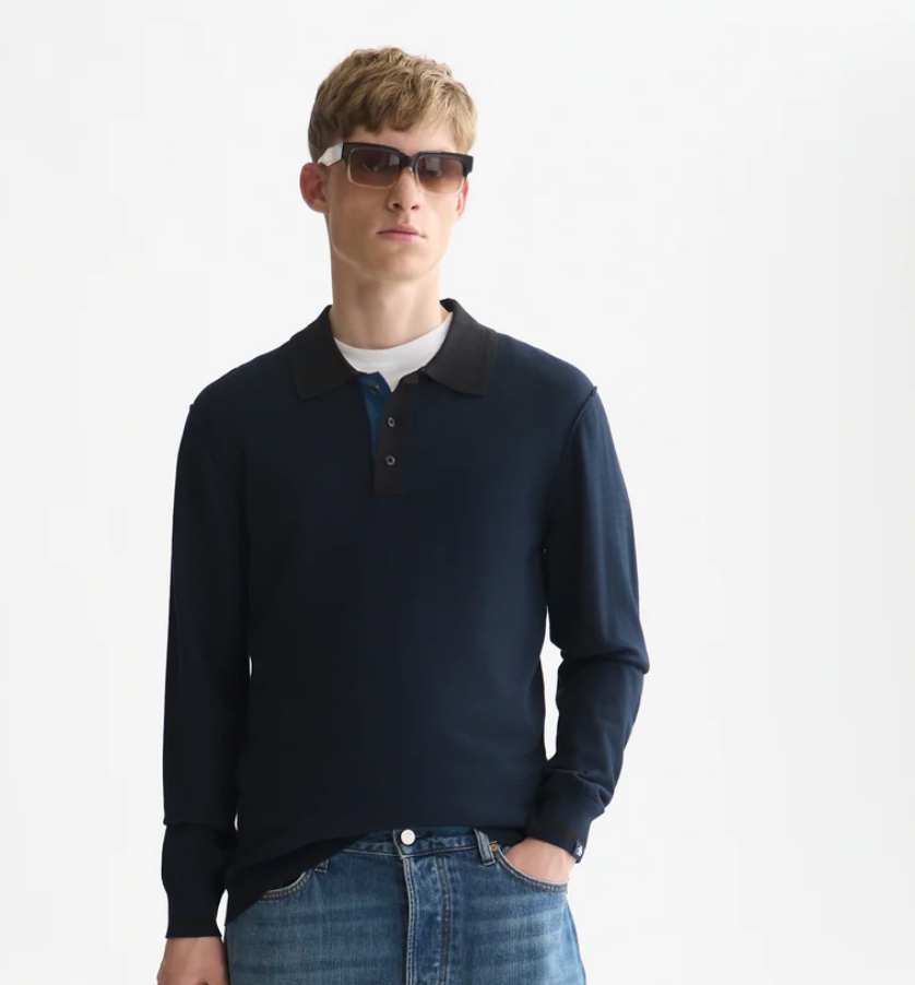 SCOTCH & SODA - Ecovero Long Sleeved Polo - Sky Captain