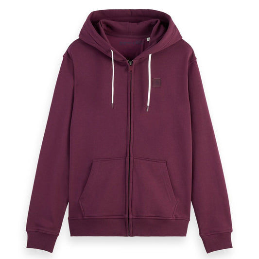 SCOTCH & SODA - Essential Logo Badge Zip Hoodie in Dark Grape