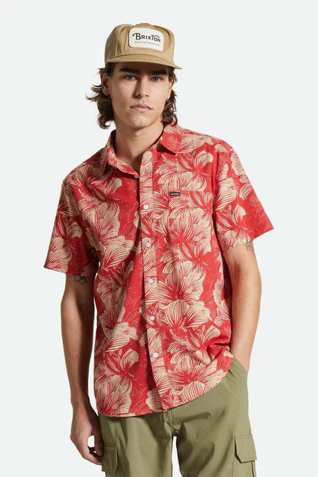 BRIXTON - Charter Print Short Sleeve Shirt in Casa Red/Oatmilk Floral