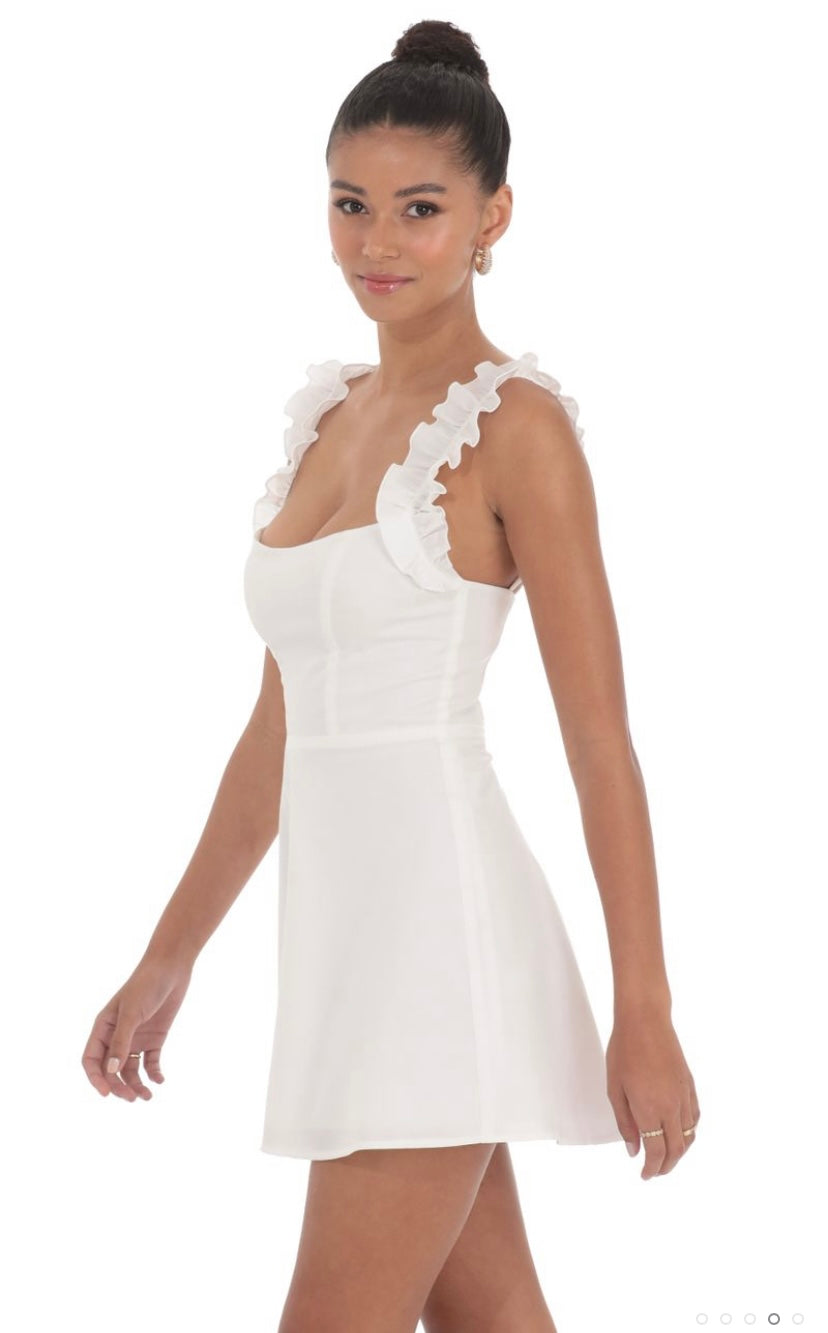 Lucy In The Sky - Ruffle Strap A-Line Dress in White