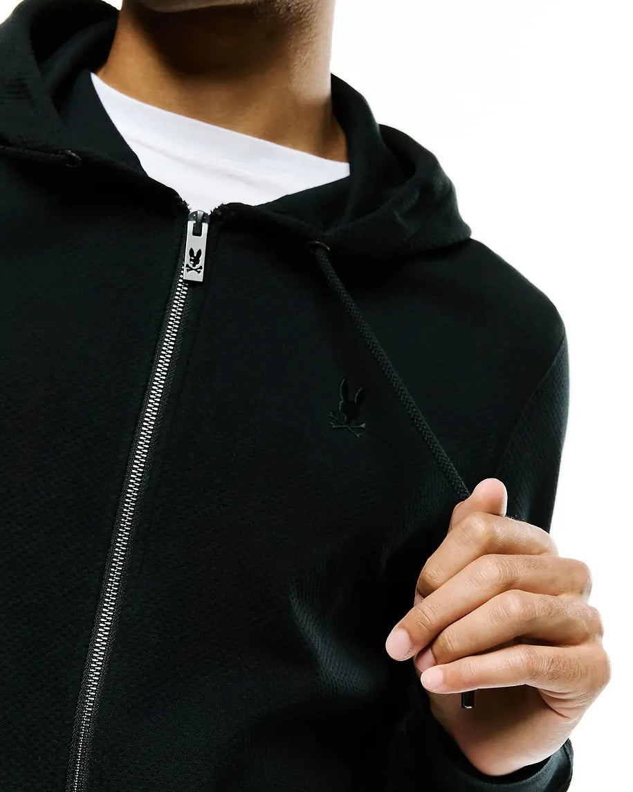 PSYCHO BUNNY - Marc Textured Full Zip Hoodie (Black)