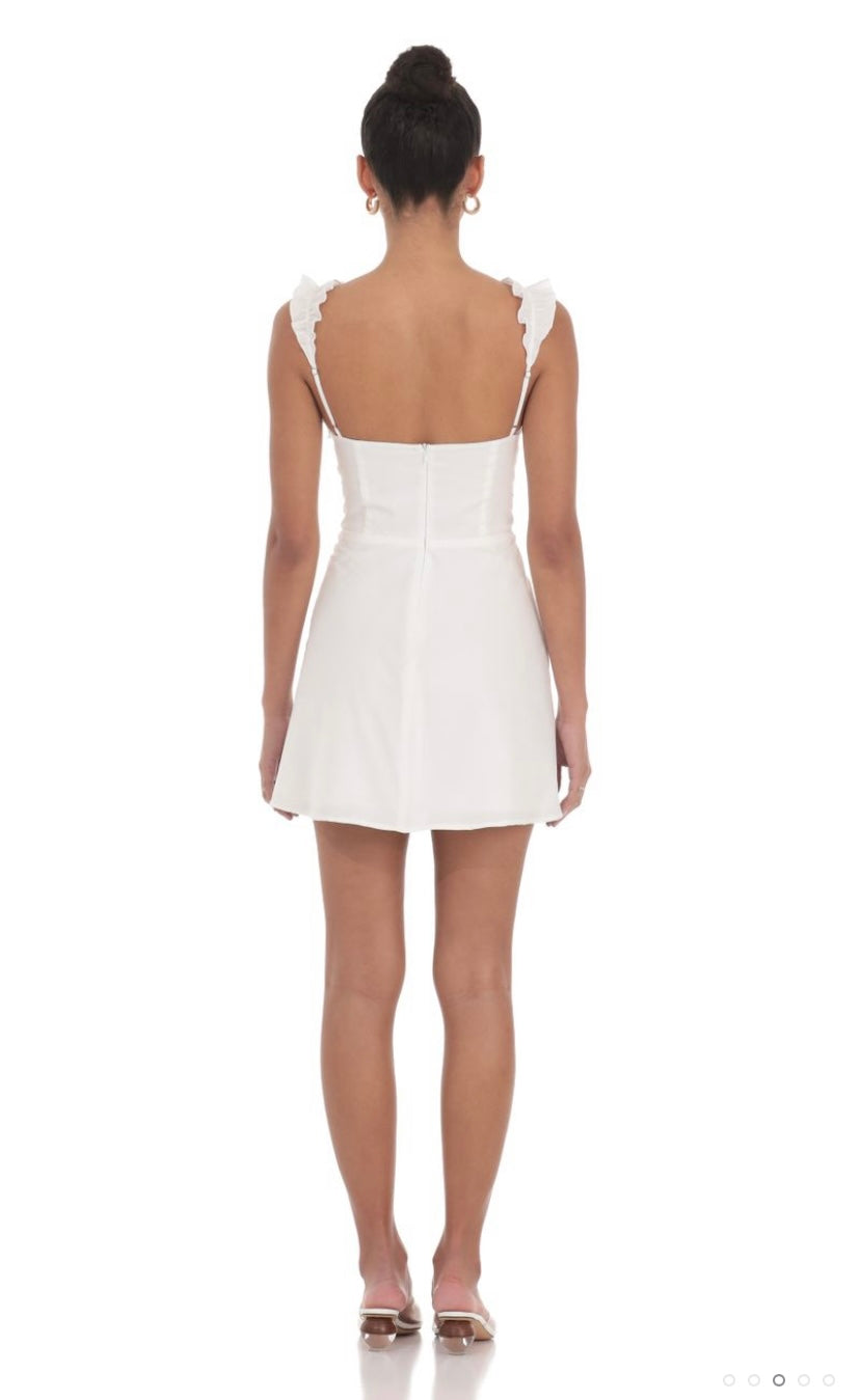 Lucy In The Sky - Ruffle Strap A-Line Dress in White