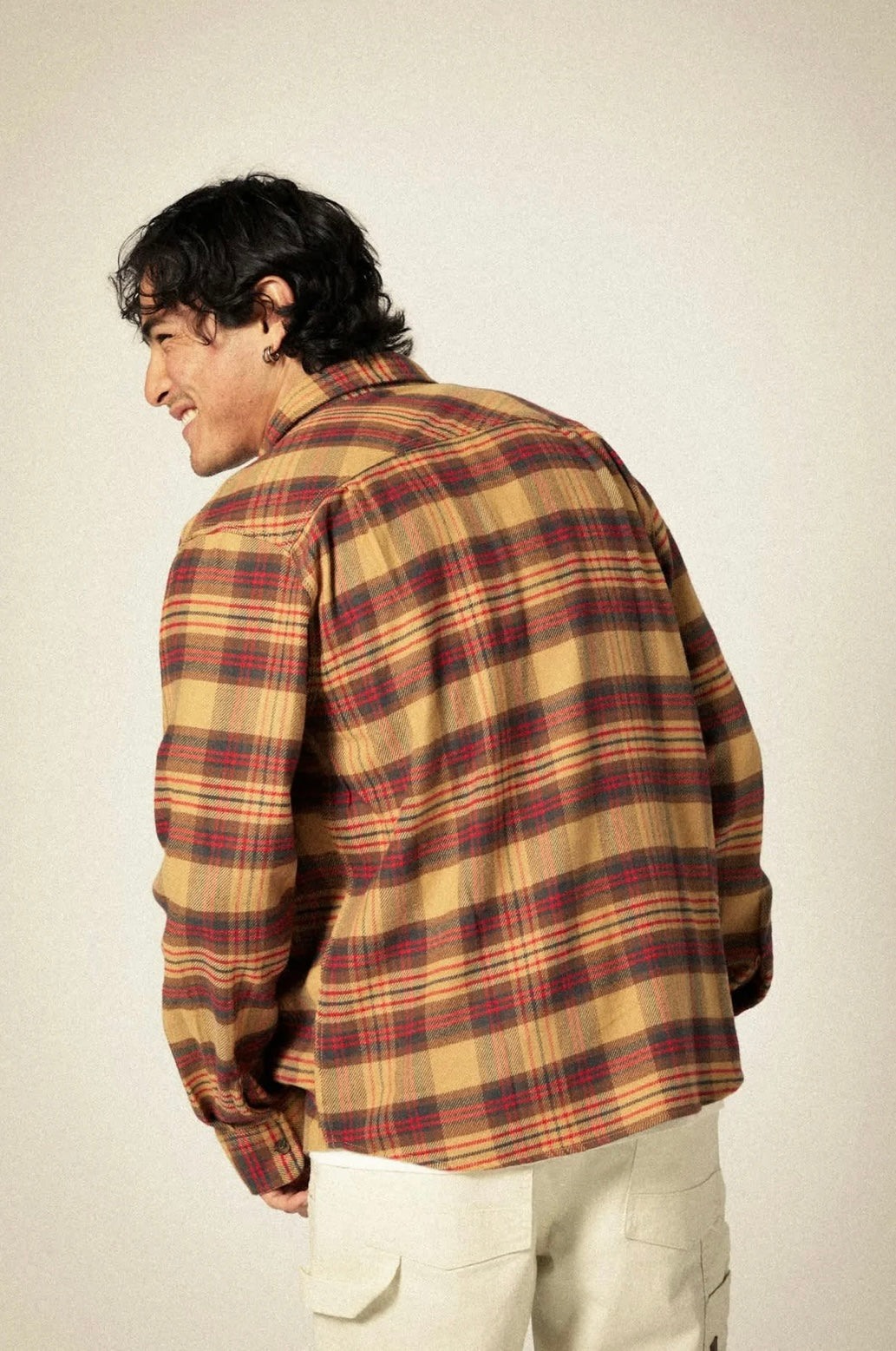 BRIXTON - Bowery Flannel - Curry/Washed Black/Crimson