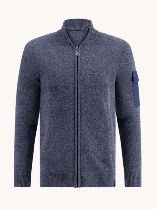 A FISH NAMED FRED - Full Zip Cardigan in Melange Navy