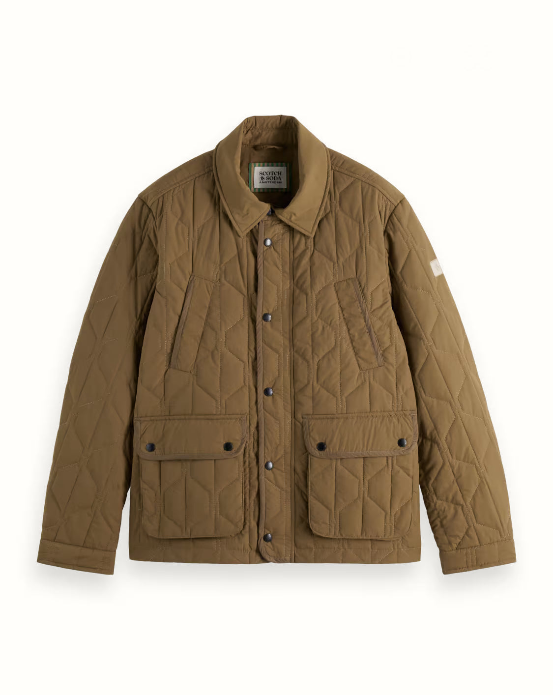 SCOTCH & SODA - Geometric Quilted Coat in Golden Brown