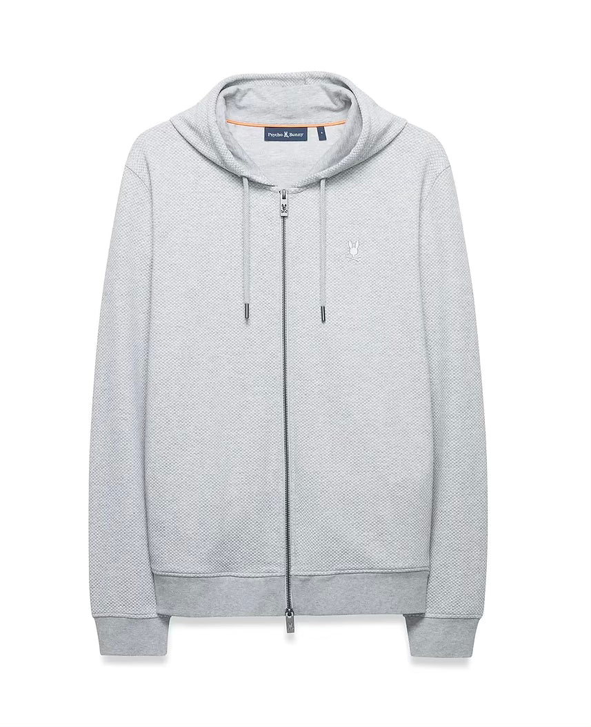 PSYCHO BUNNY - Marc Textured Full Zip Hoodie (Heather Stone)