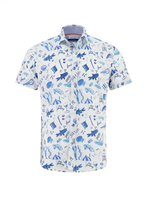 A FISH NAMED FRED - Short Sleeve Shirt in Doodle Cobalt