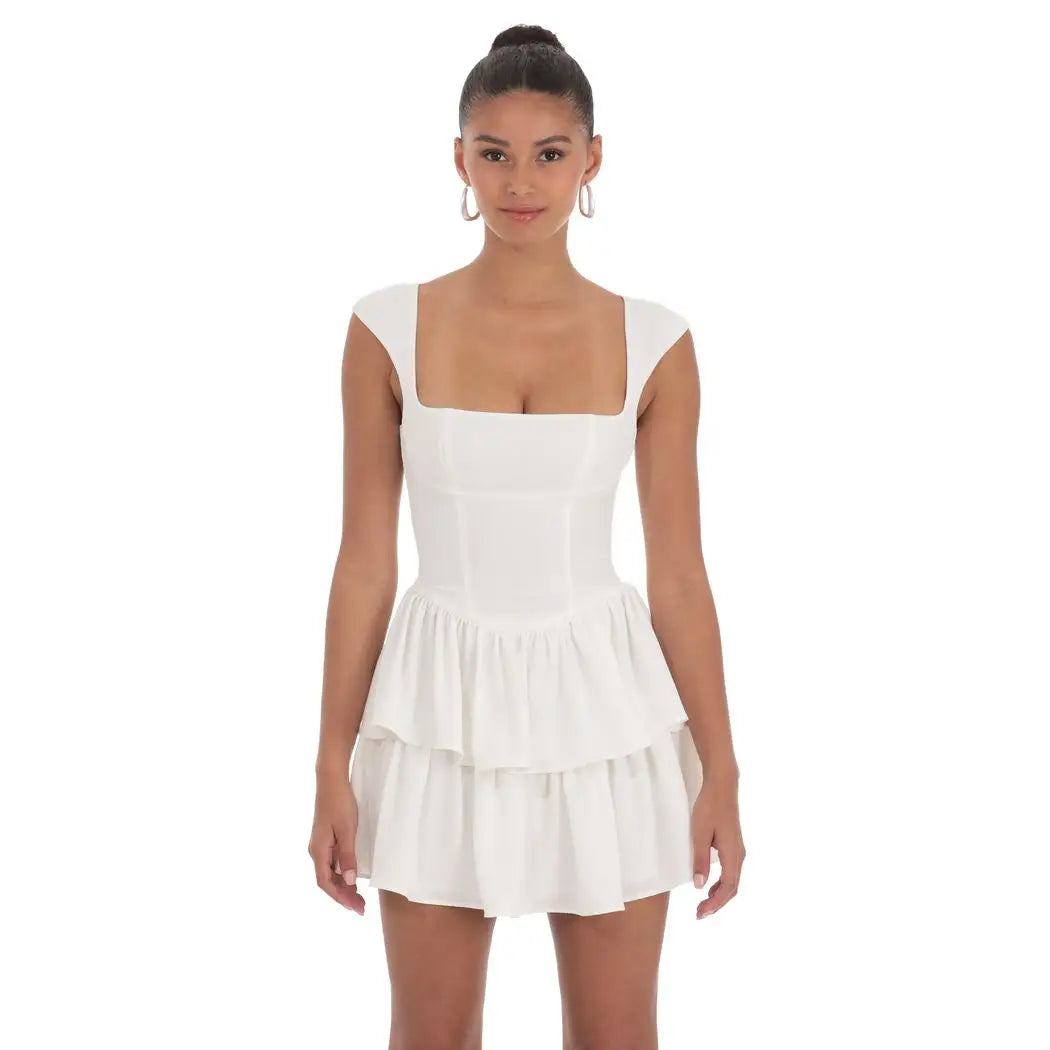 Lucy In The Sky - Wide Strap Ruffle Dress In White