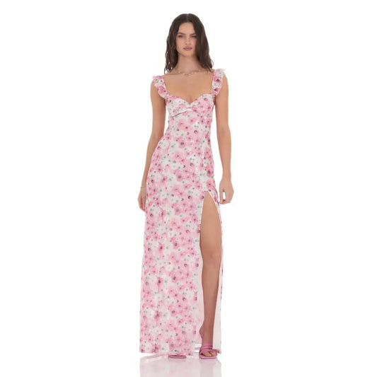 Lucy In The Sky - Lace Floral Ruffle Sleeve Maxi Dress