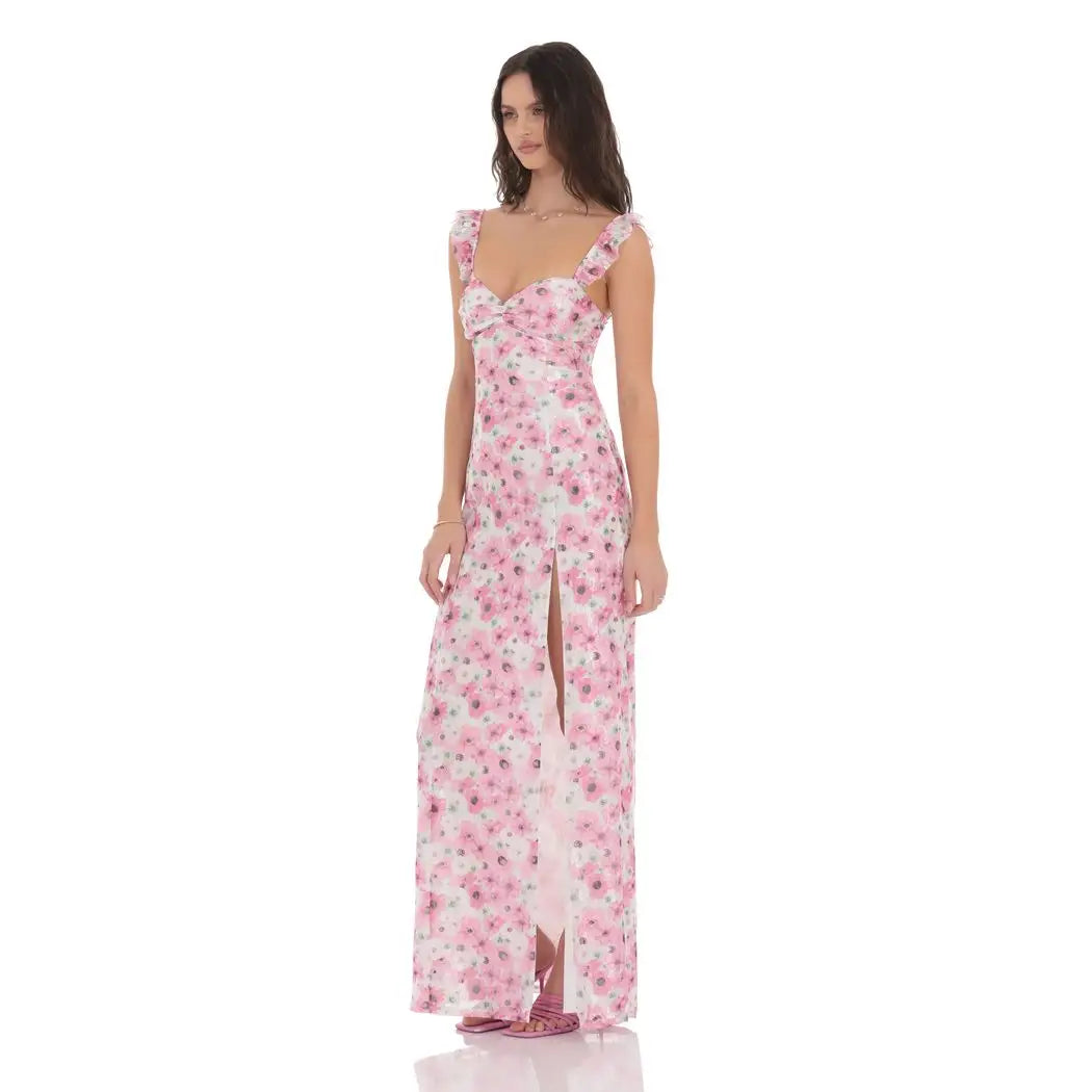 Lucy In The Sky - Lace Floral Ruffle Sleeve Maxi Dress