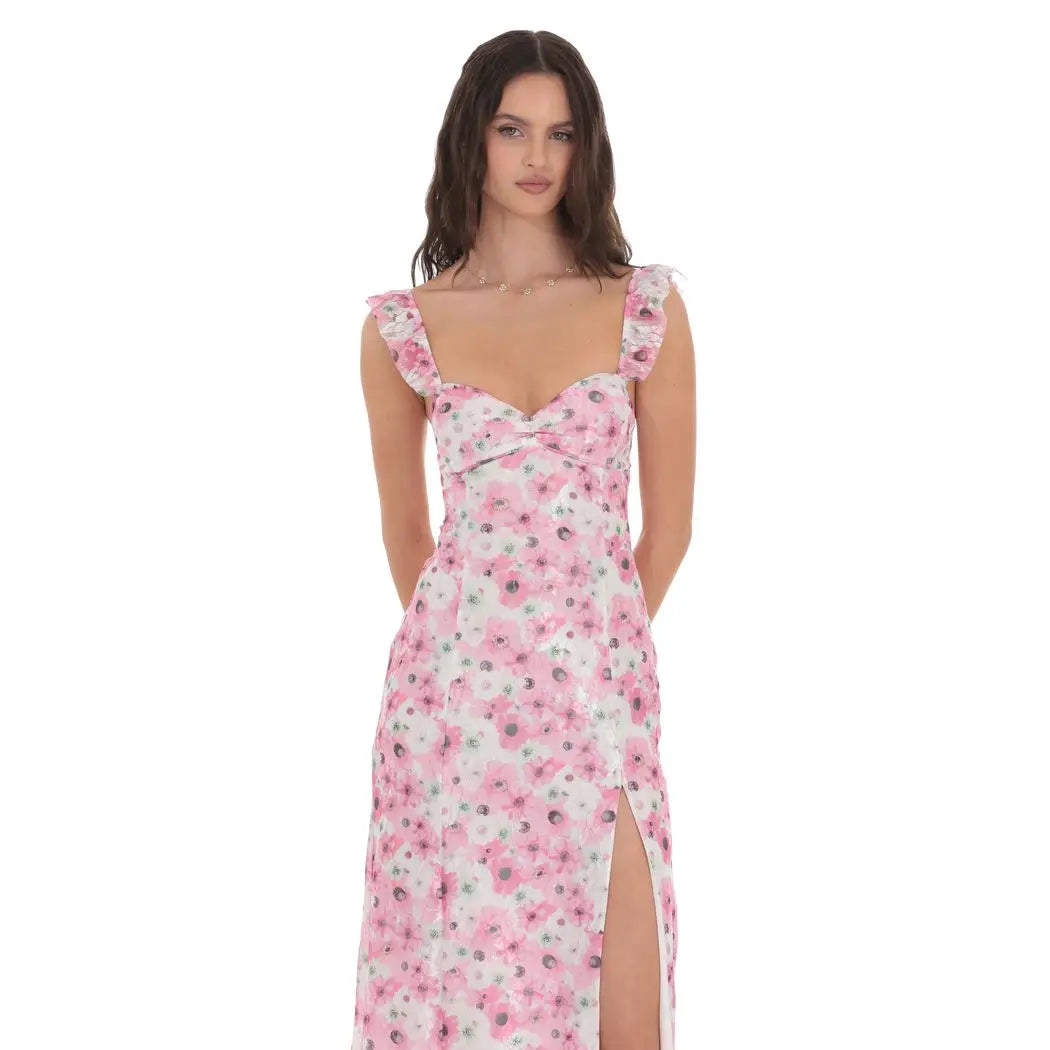 Lucy In The Sky - Lace Floral Ruffle Sleeve Maxi Dress