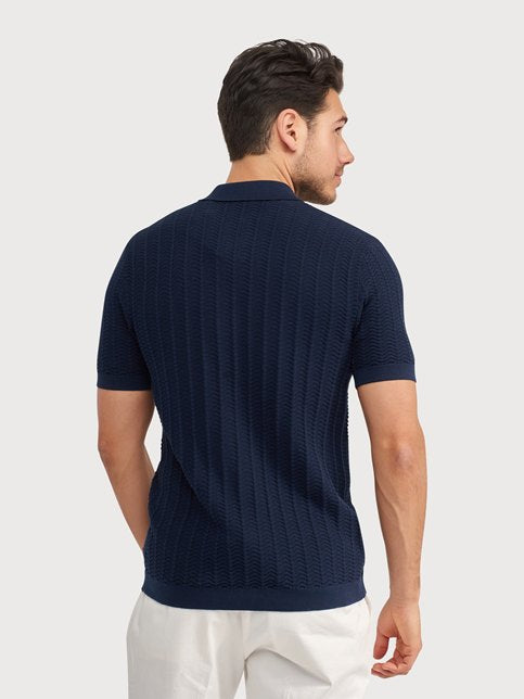 BLUE INDUSTRY - Button Up Knit Polo in Navy