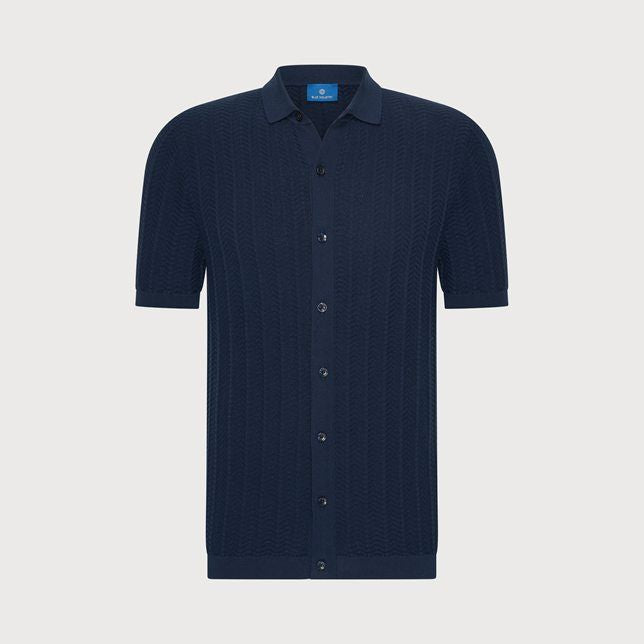 BLUE INDUSTRY - Button Up Knit Polo in Navy