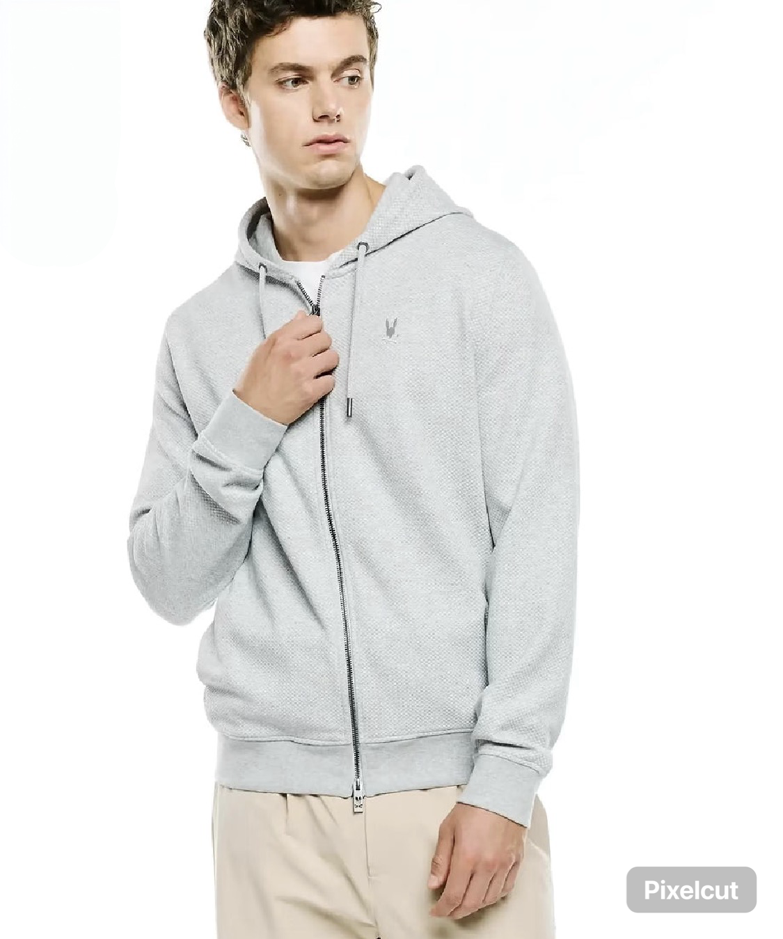 PSYCHO BUNNY - Marc Textured Full Zip Hoodie (Heather Stone)