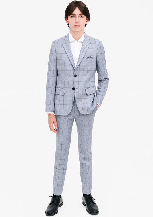 Tallia - Boys Suit (Light Blue Plaid)