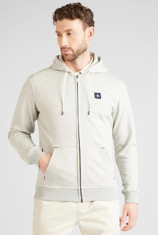 SCOTCH & SODA - Essential Logo Badge Zip Hoodie in Grey Melange