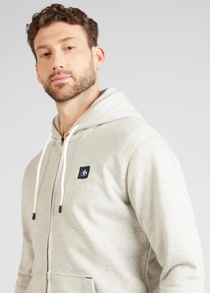 SCOTCH & SODA - Essential Logo Badge Zip Hoodie in Grey Melange