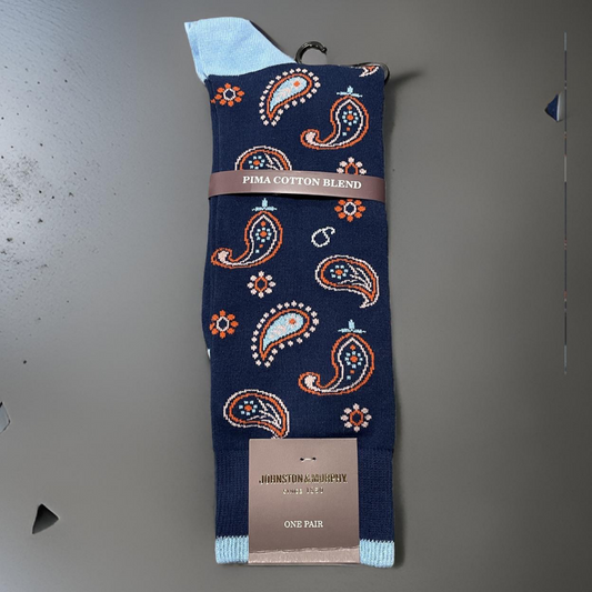 JOHNSTON & MURPHY - Paisley Socks in Navy