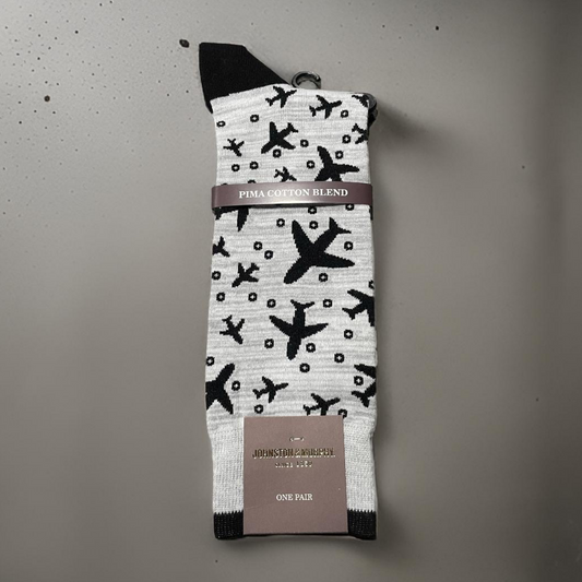 JOHNSTON & MURPHY - Airplane Socks in Grey/Black