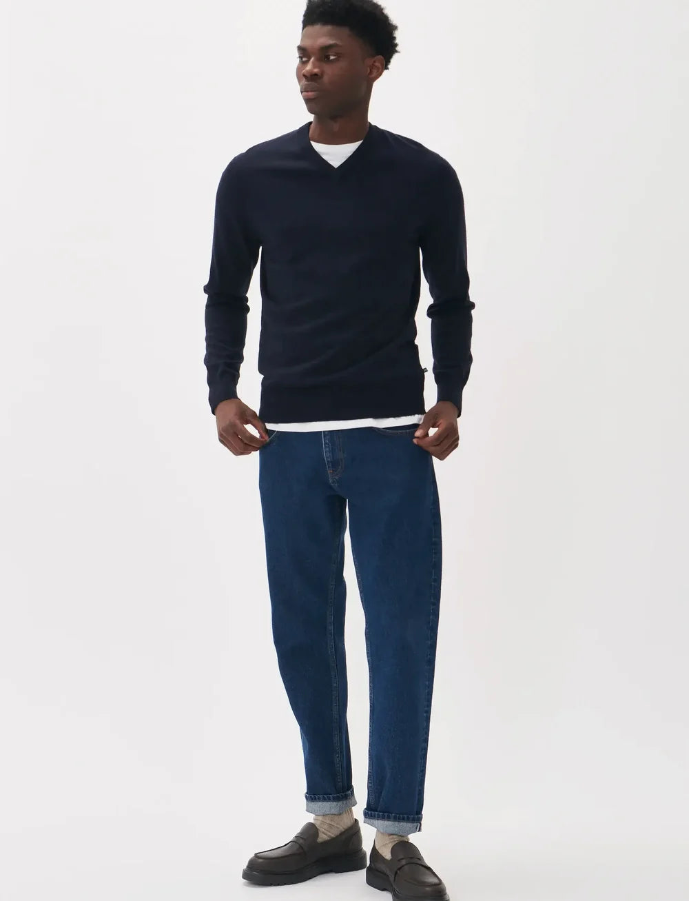 MATINIQUE - Viggo Knit V-Neck in Dark Navy Melange