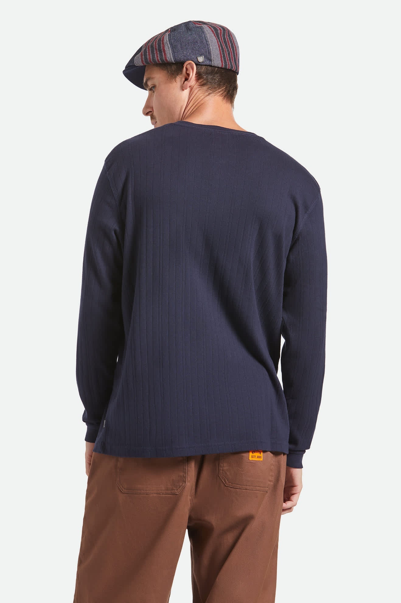 BRIXTON - Vintage Ribbed Long Sleeve Henley in Washed Navy