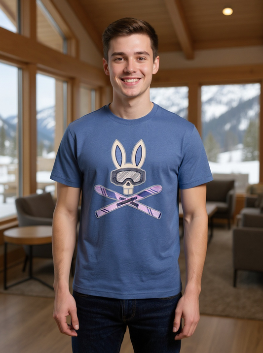 PSYCHO BUNNY - Indigo Bunny Graphic Tee in Gray Blue