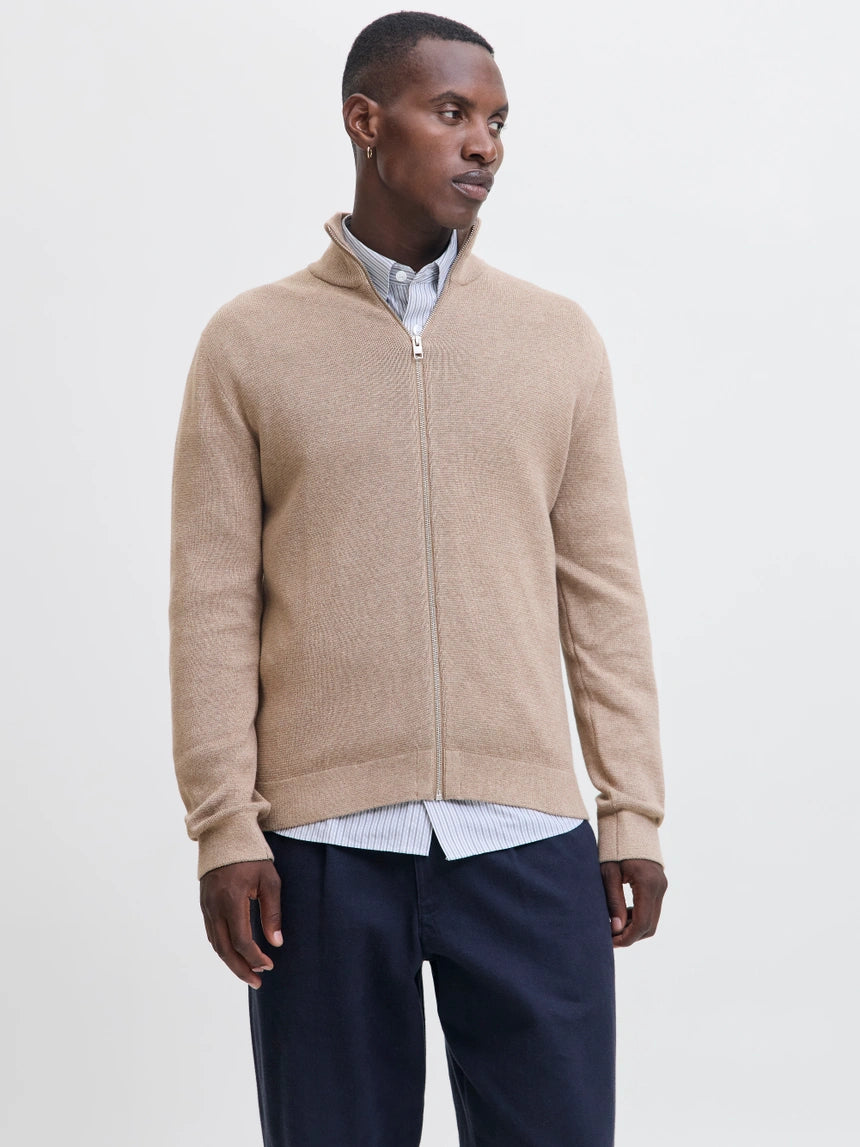 JACK & JONES - Stitch High Neck Cardigan in Greige Melange