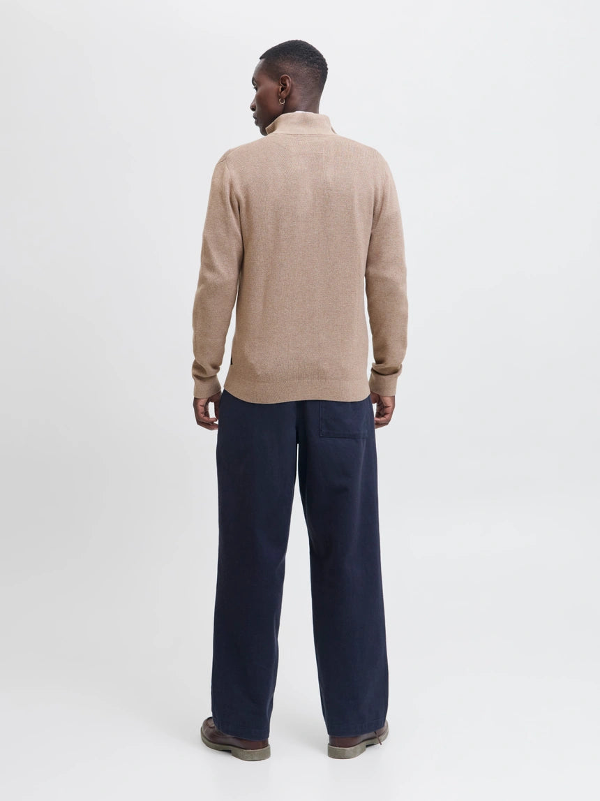 JACK & JONES - Stitch High Neck Cardigan in Greige Melange