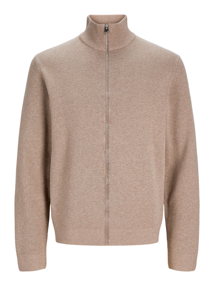 JACK & JONES - Stitch High Neck Cardigan in Greige Melange