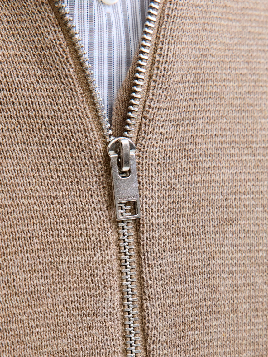 JACK & JONES - Stitch High Neck Cardigan in Greige Melange