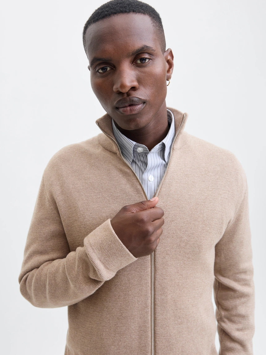 JACK & JONES - Stitch High Neck Cardigan in Greige Melange