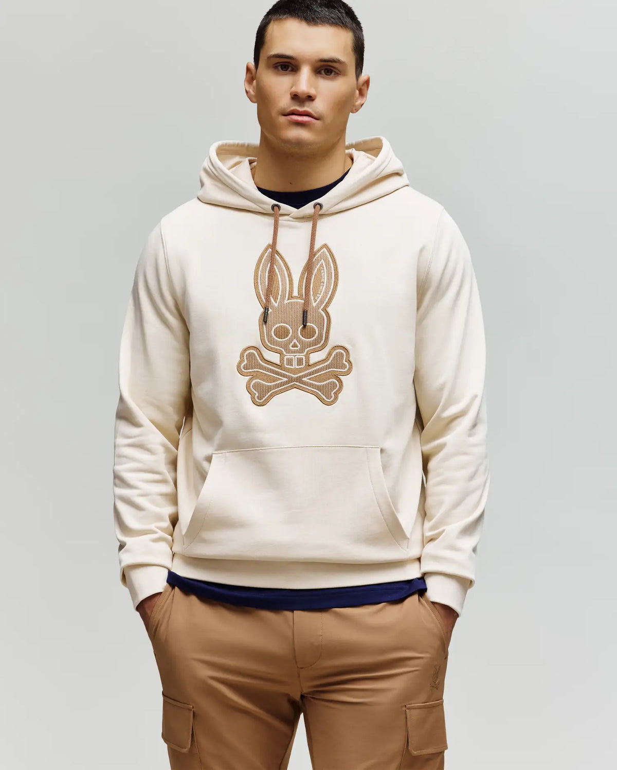 PSYCHO BUNNY - Ryder Embroidered Bunny Patch Hoodie in White Cap Gray