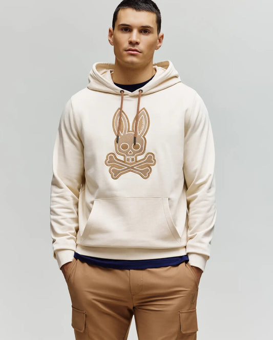 PSYCHO BUNNY - Ryder Embroidered Bunny Patch Hoodie in White Cap Gray