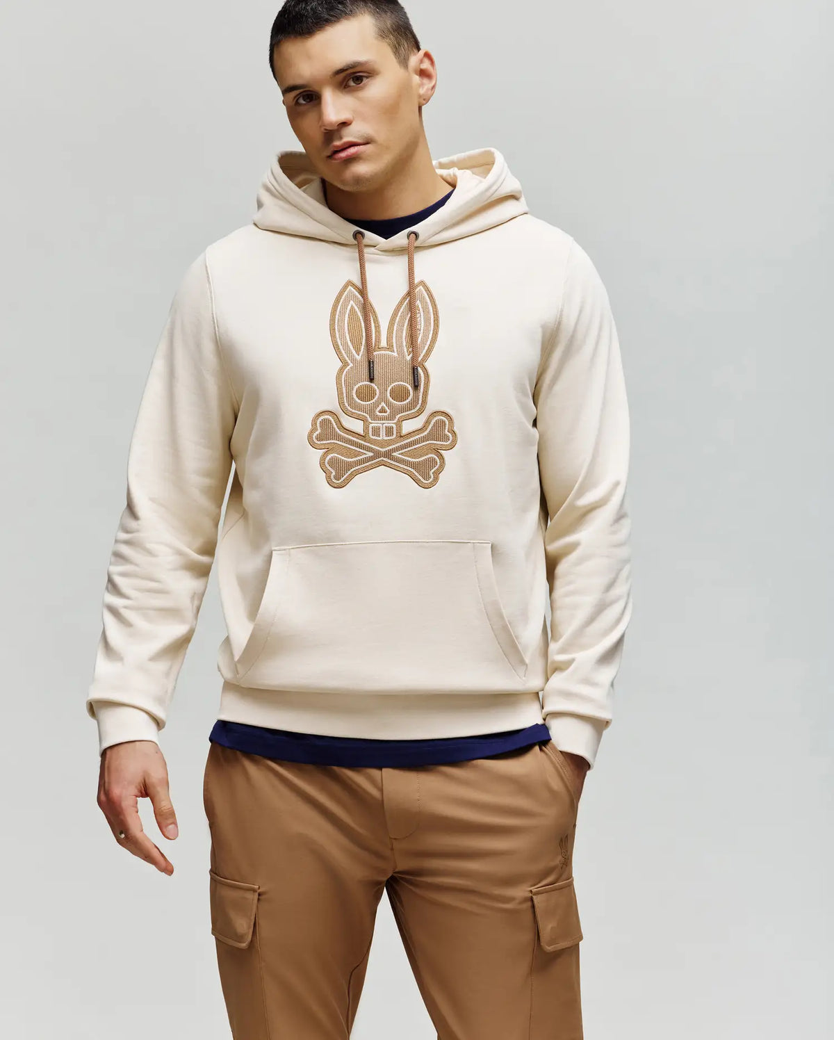 PSYCHO BUNNY - Ryder Embroidered Bunny Patch Hoodie in White Cap Gray