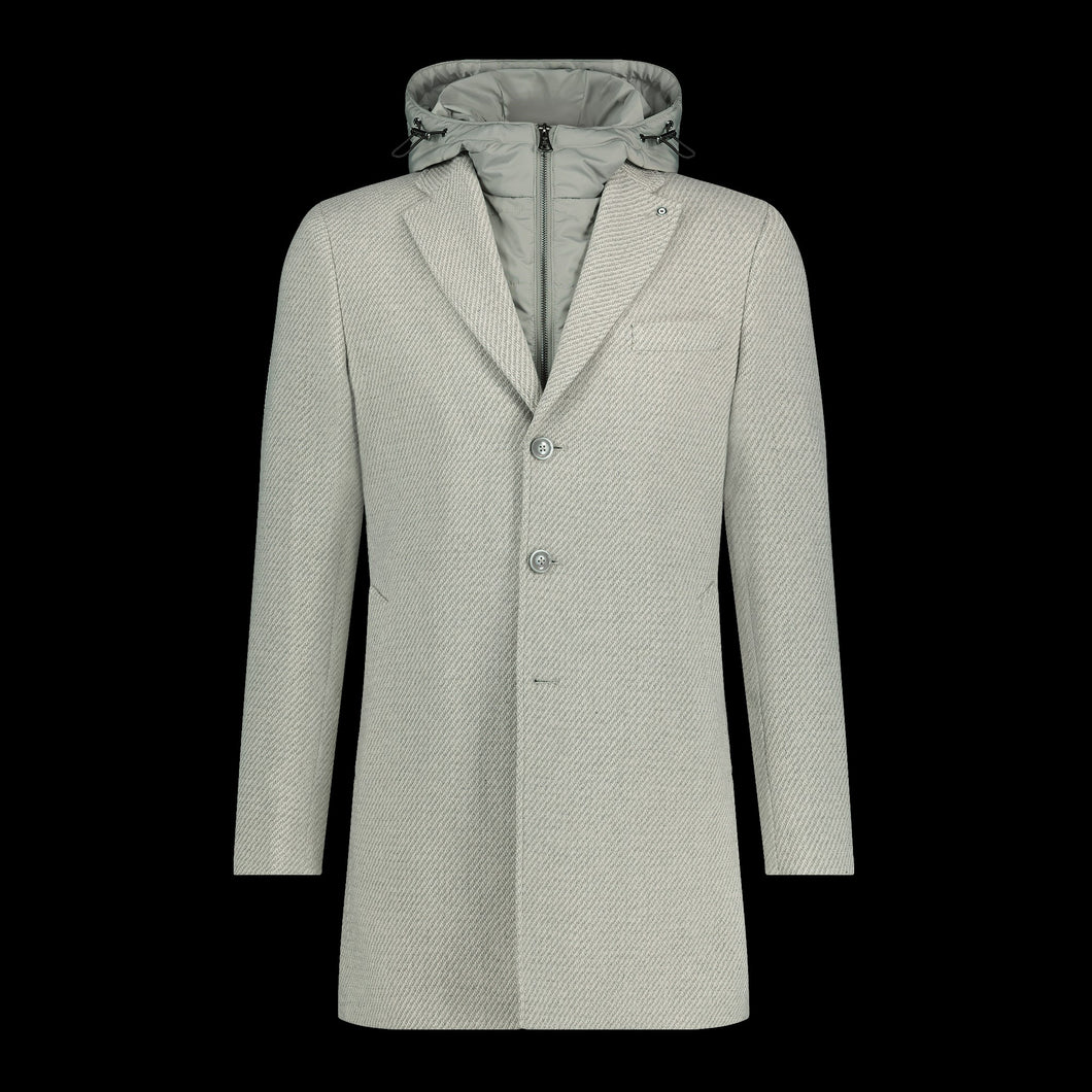 BLUE INDUSTRY - Wool Twill Coat With Removable Hood Inlay