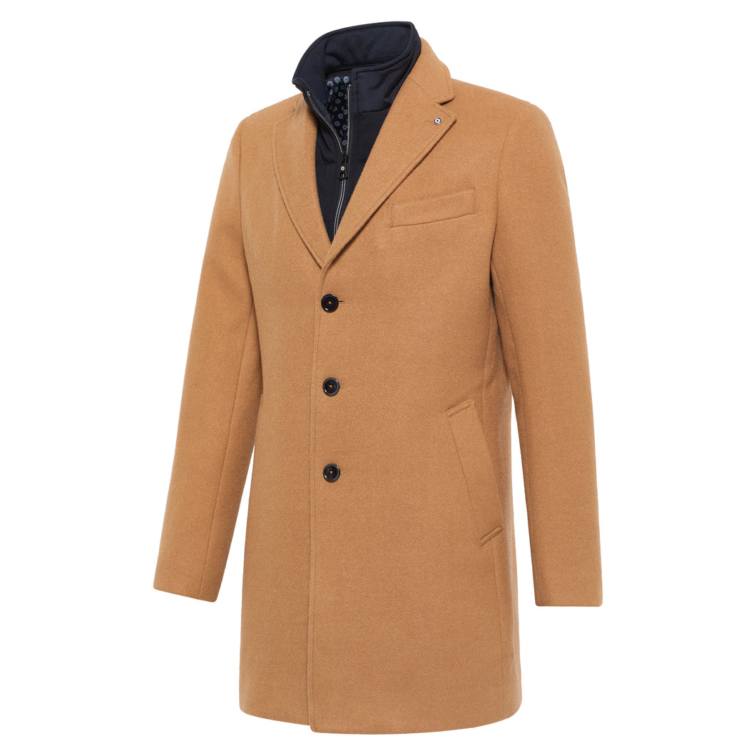 BLUE INDUSTRY - Wool Twill Coat With Removable Inlay in Camel