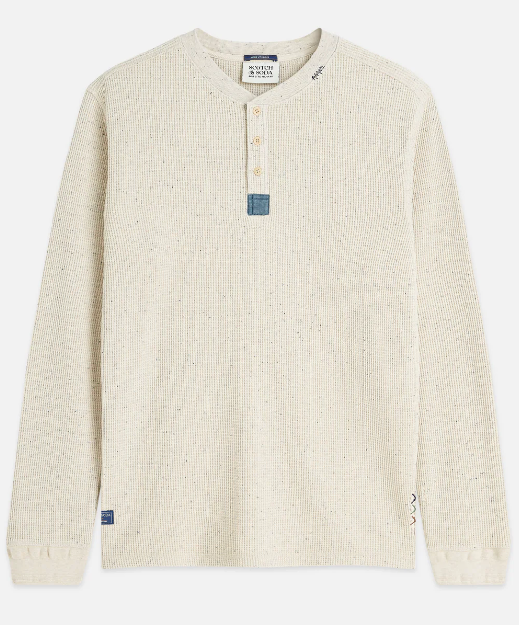 Scotch & Soda - Henley Melange Regular Fit - Long Sleeved T-Shirt in Oatmeal