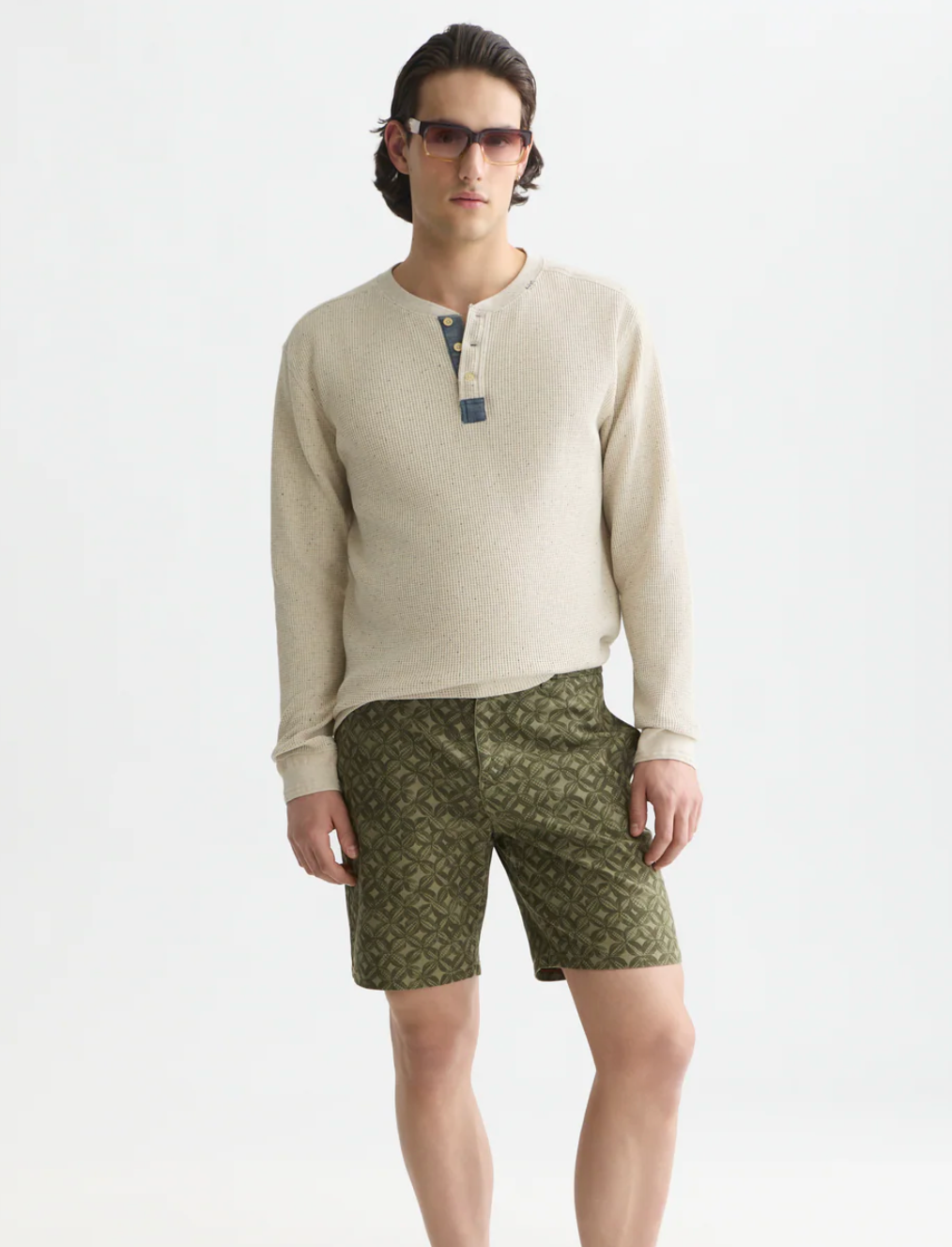 Scotch & Soda - Henley Melange Regular Fit - Long Sleeved T-Shirt in Oatmeal