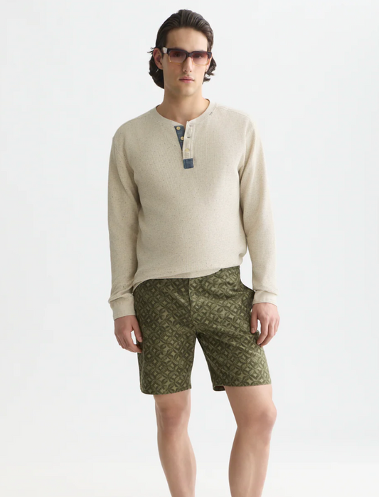 Scotch & Soda - Henley Melange Regular Fit - Long Sleeved T-Shirt in Oatmeal